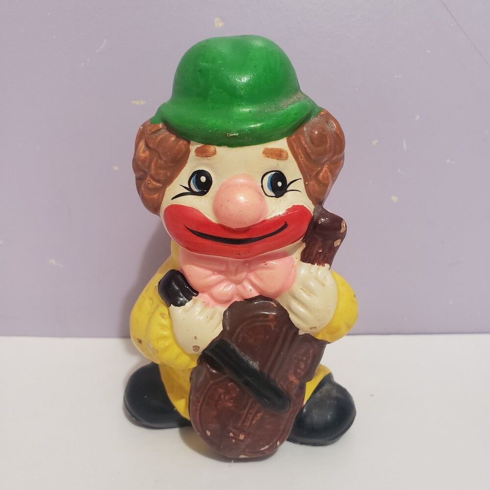 Bank Clown w/Hat Cello Handpainted Vintage Home Decor 5"×3"